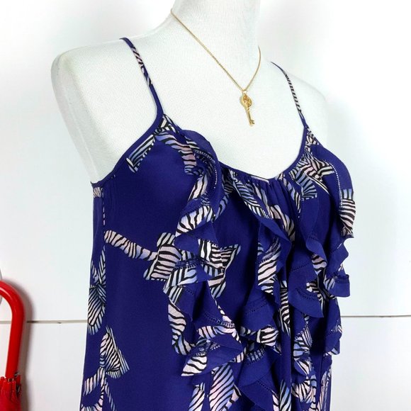Rebecca Taylor Bow Print Ruffle Silk Tank Top  Sz 4 - Picture 9 of 16
